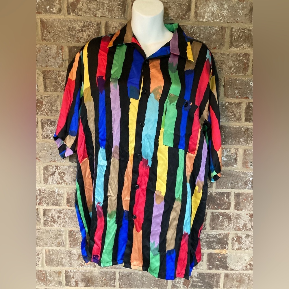 Genelli Silk Shirt Size XL Striped